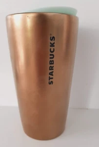 Starbucks Mermaid Ceramic Traveler Tumbler Coffee Mug 12oz Gold tone green lid - Picture 1 of 7