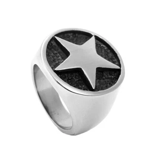 Vintage Five Pointed Star Pentagram Ring Stainless Steel Biker Ring Size 7-13 - Picture 1 of 3