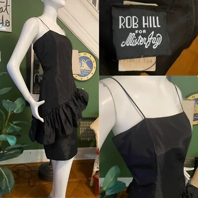 Vestido sin Mangas Vintage Hecho en EE. UU. Adornado Peplum 70 80 90s ROB HILL Fiesta 40/30 Foto 1 de 4