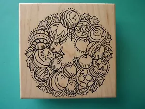 Christmas Ornament & Holly Wreath, Large STAMPOURRI Rubber Stamp - Picture 1 of 2