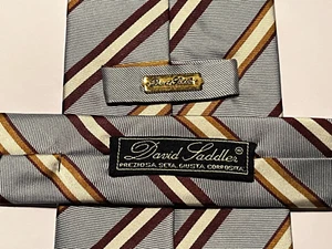 DAVID SADDLER Silk Tie Blue And Ivory Striped Pattern - Picture 1 of 3