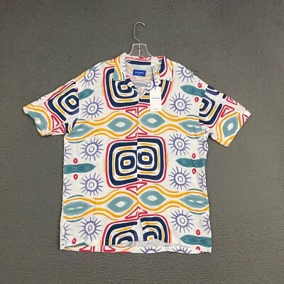 Jack and Jones Shirt Mens Medium Colorful Abstract Art Button Up Casual Hawaiian - Image 1 of 4
