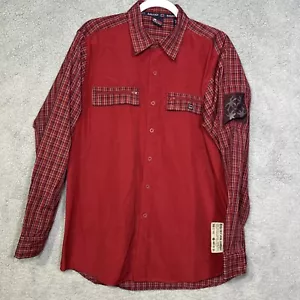 Bugle Boy Men’s M Red Plaid Color Block Casual Dress Shirt - Picture 1 of 16