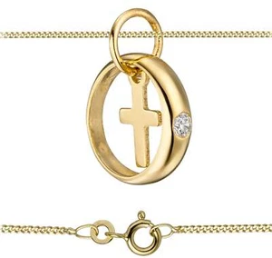 Set: Taufring mit Kreuz 333/- Gelbgold + 38cm Panzer Goldkette 333/- Taufe Jesus - Imagen 1 de 2