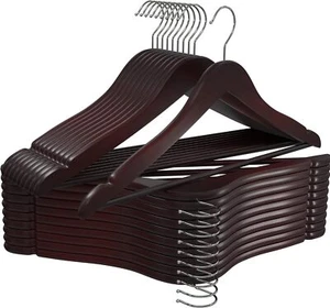 Premium Wooden Hangers 20 Pack - Durable & Slim Coat Hanger - Suit Hanger Cherry - Picture 1 of 11