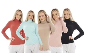 Ladies Ribbed Top Roll Neck Knitwear Long Sleeve Jumper - Picture 1 of 21