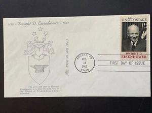 US Sc #1383 Dwight D Eisenhower FDC Plus +Cachet Oct 14, 1969 Abilene KS Cancel - Picture 1 of 3
