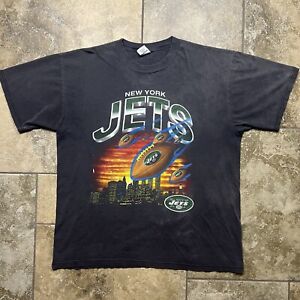 Vintage 90s New York Jets Shirt Mens XL NFL Caricature Faded Distressed AOP