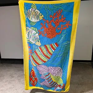 Toalla de playa vintage Springmaid de gran tamaño escena de peces y corales de océano 38" X 68" - Imagen 1 de 8
