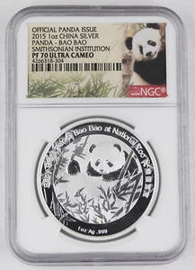 China 2015 Smithsonian Institution 1 Oz Silver Panda Medal NGC PF70 Ultra Cameo - Picture 1 of 2
