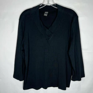 Rafaella Damen Top Gr. XL Stretch Strick Baumwolle V-Ausschnitt 3/4 Ärmel schwarz Bluse - Bild 1 von 5