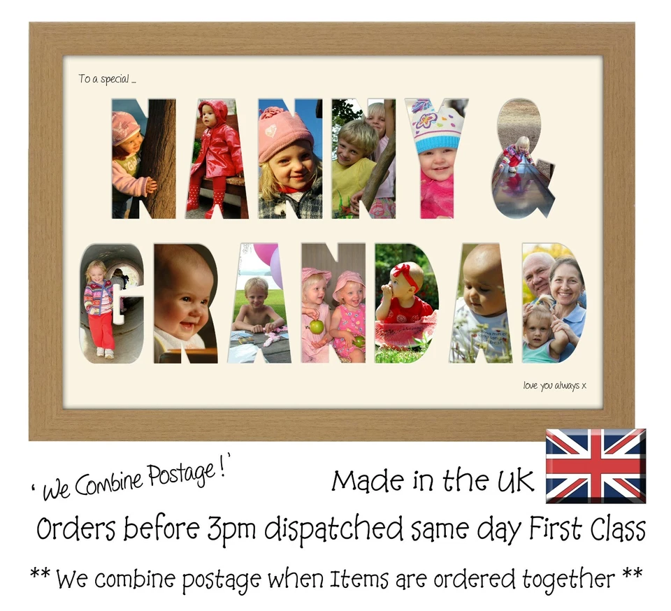 PHOTOS IN A WORD Nanny and Grandad Photo Frame Letter Word Name Frame Single Mounted 1357D