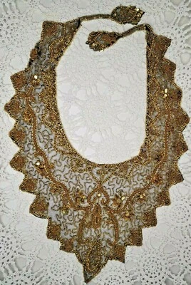 Тяжелый вышитый бисером воротник с блестками золотой и черный драпированный шарф-жакет винтажный - Изображение 1 из 4