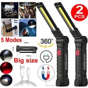2 Pack Magnetic Base LED COB Work Light Rechargeable Mechanic Torch Flashlight - Picture 1 of 14