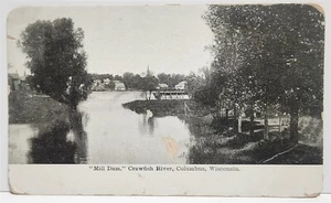 RPPC Mill Dam, Crawfish River, Columbus, Wisconsin Postcard Undivided Back - Picture 1 of 2