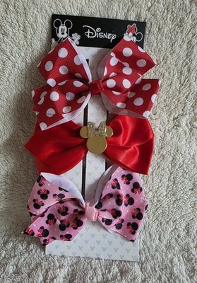 Nuevo Juego de 3 pinzas para el cabello con moño para niña Disney Minnie Mouse, rojo rosa blanco lunares Foto 1 de 4