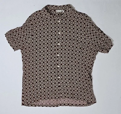 Camisa abotonada manga corta de seda granate y beige XXL de ASOS para hombre Foto 1 de 4