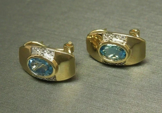 3Ct Oval Cut Lab Created Aquamarine Hoop/Huggie Earrings 14K Yellow Gold Plated - Image 1 of 4
