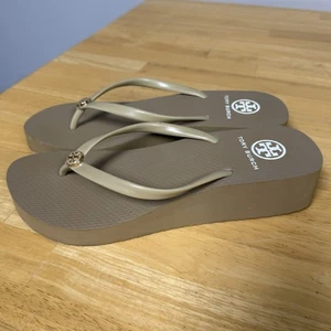 Tory Burch  Tan light Brown Wedge Slippers for Women SIZE 8 Sandals Casual Read - Picture 1 of 24