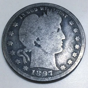 Hermosa moneda de cuarto de barbero 1897-O fecha rara - Imagen 1 de 2