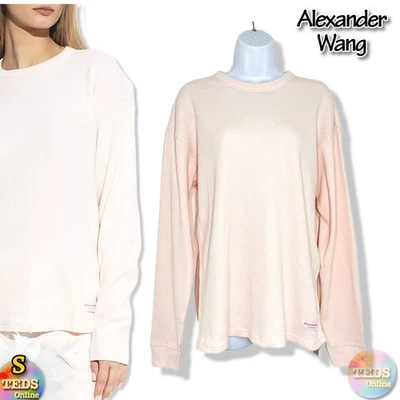 NWT Alexander Wang Women's M Ribbed Pullover logo-patch Sweatshirt, Pink - Image 1 of 4