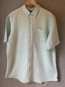 Chaps Men's Short Sleeve Linen Cotton Button Down Shirt Sz XL Aqua Blue Beach - Picture 1 of 8