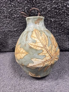 Tenmoku Keramik "Wandvase" Tasche Malaysia Handarbeit Ahornblätter handbemalt - Bild 1 von 10