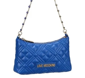 Love Moschino Quilted Mini Crossbody Bag with Chain Strap And Jewels Royal Blue - Picture 1 of 8