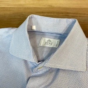 Pini Parma Mens Dress Shirt Blue White Button Up Spread Italy 16.5 42 Micro Hash - Picture 1 of 10