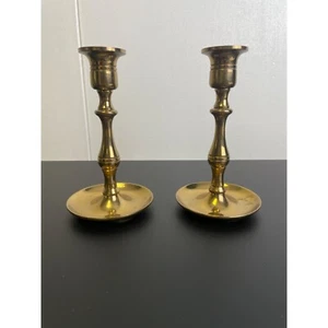 Pair of Vintage Brass Candle Stick Holders 6.5' tall SKU 2353 - Picture 1 of 5