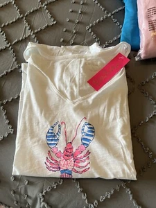 *SALE* LILLY PULITZER Lobsters & Stripes Colie Graphic Tee Shirt Top NWT Size XL - Picture 1 of 3