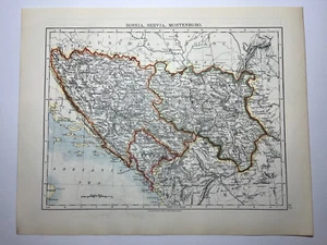 SALE! Bosnia, Servia, Montenegro Map fm 1908 Johnston World Atlas SEE DESCRIP - Picture 1 of 2