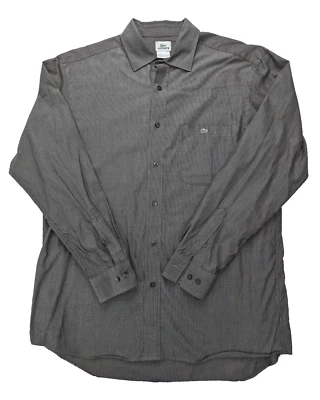 Camisa masculina Lacoste 42 listrada bege botão-frente ajuste moderno bolso LS - Imagem 1 de 4