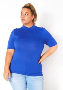 Bellatrix Women's Mock Neck Top Half Sleeve High Stretch Plus Size 1X Soft Blue - Picture 1 of 14