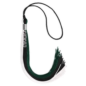 Endea Graduation Black/Hunter Green/White Tassel with Silver Stacked Date Drop - Picture 1 of 9