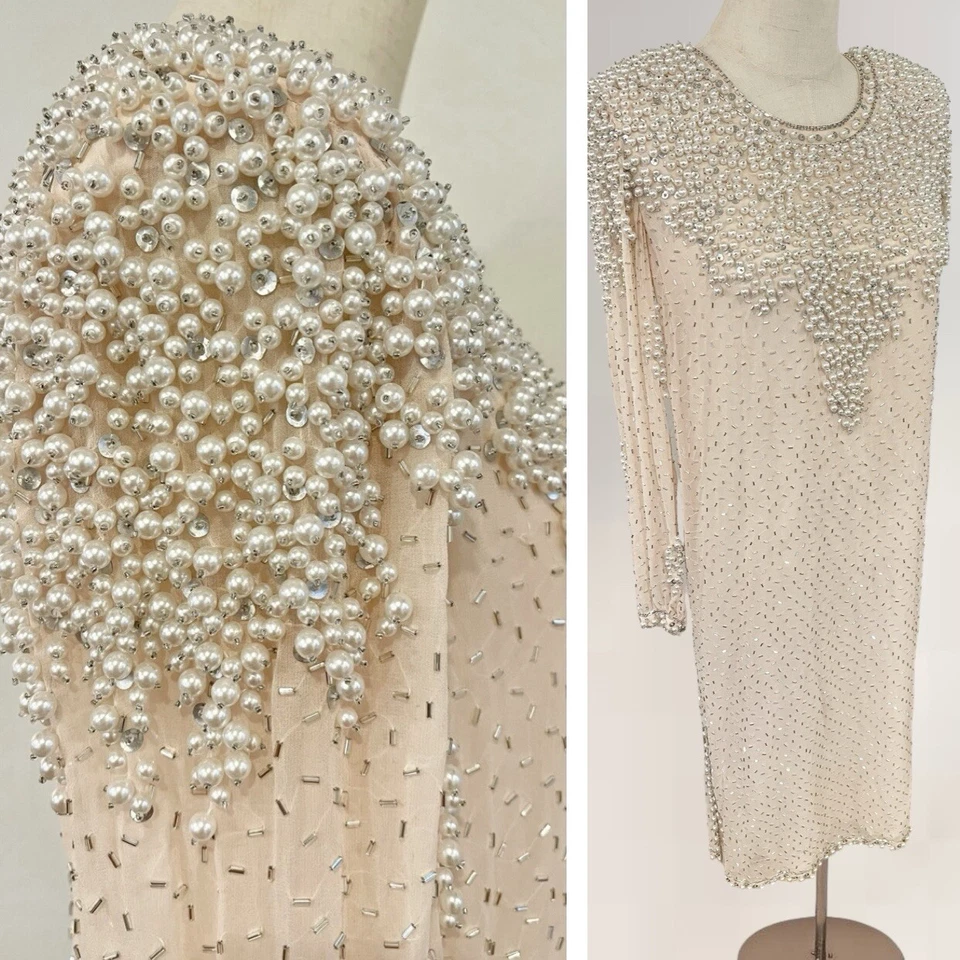 Vestido túnica vintage Lillie rubí crema gasa perla cuentas - talla pequeña Foto 1 de 4