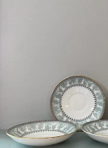 Crown Staffordshire England 3 saucers Grecian Dancing Maiden mint green color - Picture 1 of 8