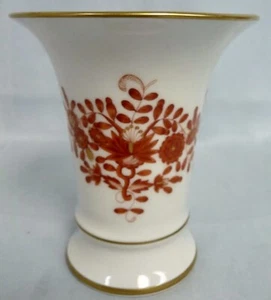 NEW 1st Qual Meissen Red Indian Hua Pattern Coral Orange Vase Double Swords RARE - Picture 1 of 10