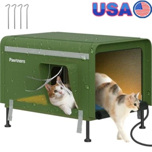 Heated Outdoor Cat House Insulated Shelter Cozy Pad Waterproof Stray Feral Cats - Picture 1 of 5