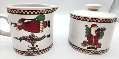 Creamer & Sugar Bowl with lid Sakura MAGIC OF SANTA Debbie Mumm 1998 - Image 1 of 4