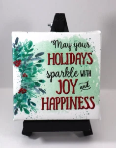 V2 May your holidays sparkle joy BEAUTY OF CHRISTMAS Canvas Easel Plaque Ganz - Picture 1 of 6