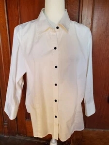 TALBOTS WOMEN'S WHITE COLLARED TAILORED STRETCH BLOUSE 3/4 SLEEVE--Sz Large - Picture 1 of 7
