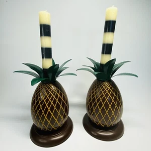 Paar Holz & Metall Ananas tropische Kerzenhalter mit Kerzen 12" (HM) - Bild 1 von 6