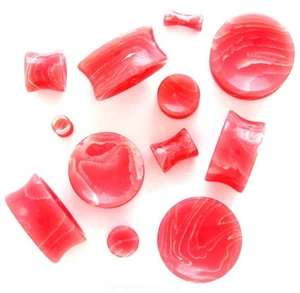 1 Pair Organic Stone Concave Saddle Plugs Ear Gauge Pink Agate Pick Size 767 - Picture 1 of 1