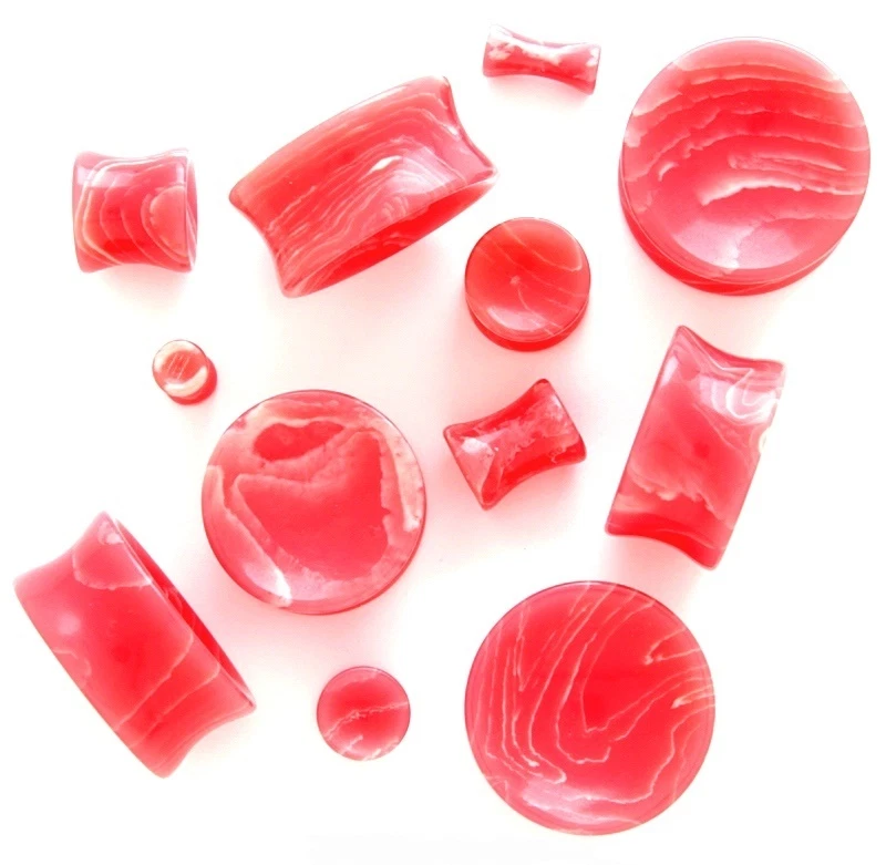 1 par de tapones cóncavos de piedra orgánica calibre de oreja ágata rosa elige talla 767 Foto 1 de 1