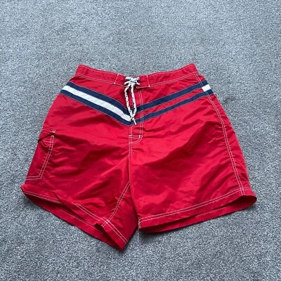 VINTAGE Tommy Hilfiger Pantalones Cortos Adulto Grande Rojo Forrado Bañador Años 90 7 pulgadas Para Hombre Foto 1 de 4