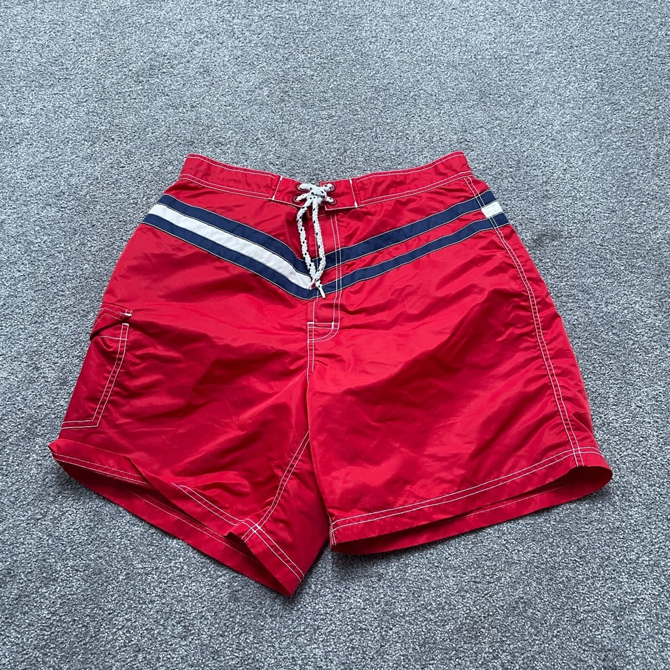 VINTAGE Tommy Hilfiger Pantalones Cortos Adulto Grande Rojo Forrado Bañador Años 90 7 pulgadas Para Hombre Foto 1 de 4