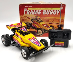 Vintage 1980s Radio Shack RC Car Yellow FRAME BUGGY w/Remote & Box TESTED! - Picture 1 of 21