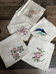 5 Vintage Corner Embroidered Handkerchiefs 10in x 10in Set of 5 - Picture 1 of 7