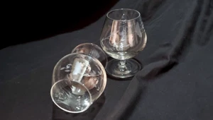 Brandy Snifter Clear Etched Wheat Glass Set   ~USED~ - Picture 1 of 12